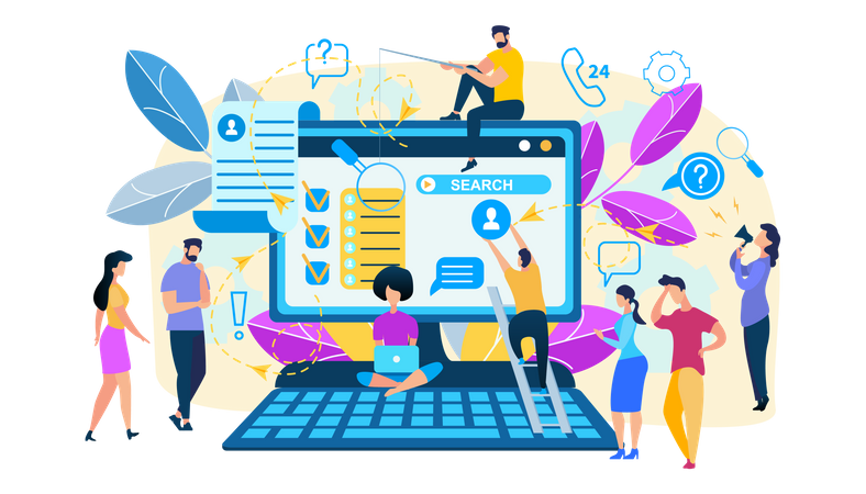 Best Premium Men and Women Looking for Information in Internet Illustration download in PNG & Vector format