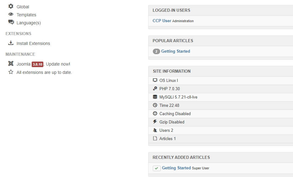 Joomla Dashboard